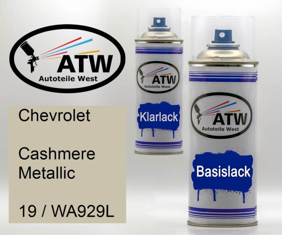 Chevrolet, Cashmere Metallic, 19 / WA929L: 400ml Sprühdose + 400ml Klarlack - Set, von ATW Autoteile West.